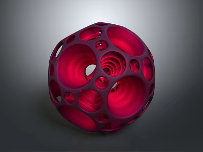 Red Decorative Sphere Ornament With Hollow Holes And Spiral Patterns For Home Use 3d model