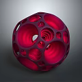 Red Decorative Sphere Ornament With Hollow Holes And Spiral Patterns For Home Use