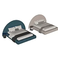 Modern Double Bed With Arched Headboard Stylish Pillows And Blankets 3d model