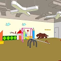 Kindergarten Indoor Play Area With Colorful Slide Swing Pencil Decorations And Bear Toy