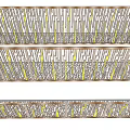 Modern Wooden Fence With Decorative Slatted Design And Yellow Accent Elements For Outdoor Use