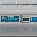 Modern Tech Control Room With Multiple Large Displays Showing Blue Data Charts And Interfaces 3d model