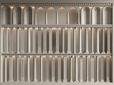 Classical Roman Columns With Layered Arches And Symmetrical Illuminated Design 3d model