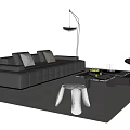 Modern Black Leather Sofa And Coffee Table Set With Cushions Floor Lamp And Accent Chair