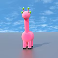 Cute Pink Giraffe Stuffed Toy with Green Horns and Tail Tip on Gray Background
