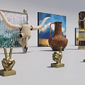 Artistic Decorative Ornament Set With Various Sculptures Paintings Vases Figurines And Decorative Plates