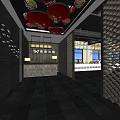 Chinese Style Hotpot Restaurant Interior With Red Decorations Front Desk And Black Walls