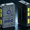 Industrial Equipment With Black Square Design Textured Surface ABC Buttons And STOP Indicator Lights