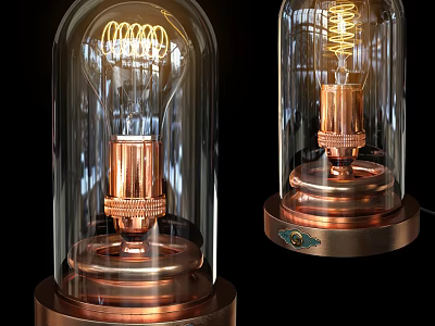 Vintage Table Lamp With Glass Shade Copper Base And Spiral Bulb Design 3d model