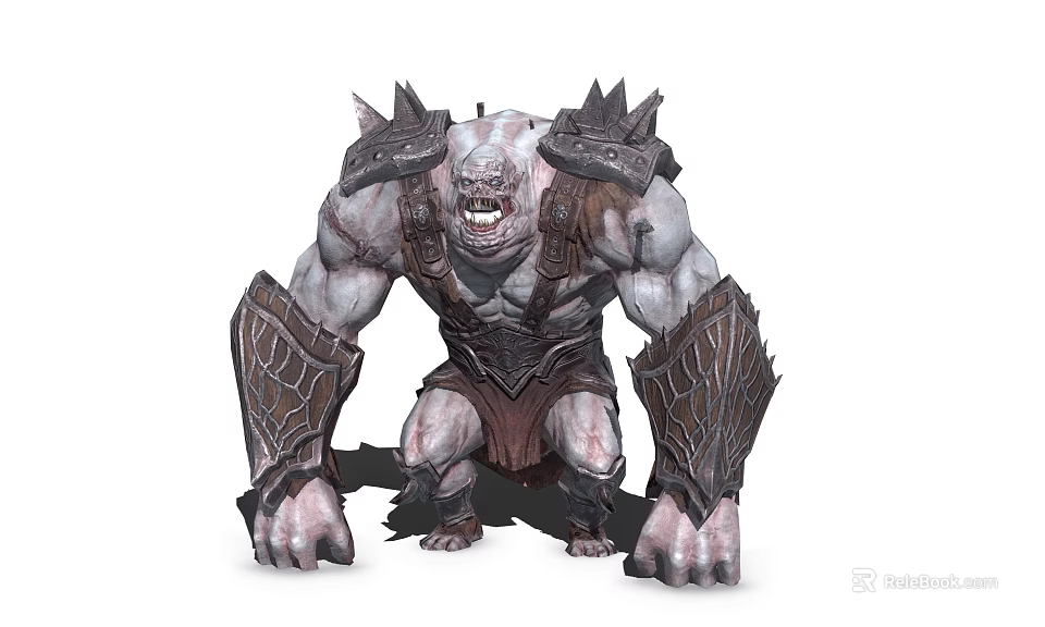 Game Movie Monster Character with Muscular Build Spiked Shoulders and Ferocious Expression Armored Arm Guards 3d model 