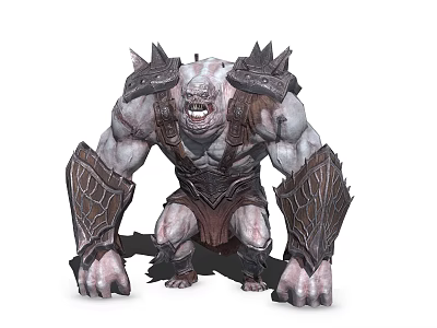 Game Movie Monster Character with Muscular Build Spiked Shoulders and Ferocious Expression Armored Arm Guards 3d model