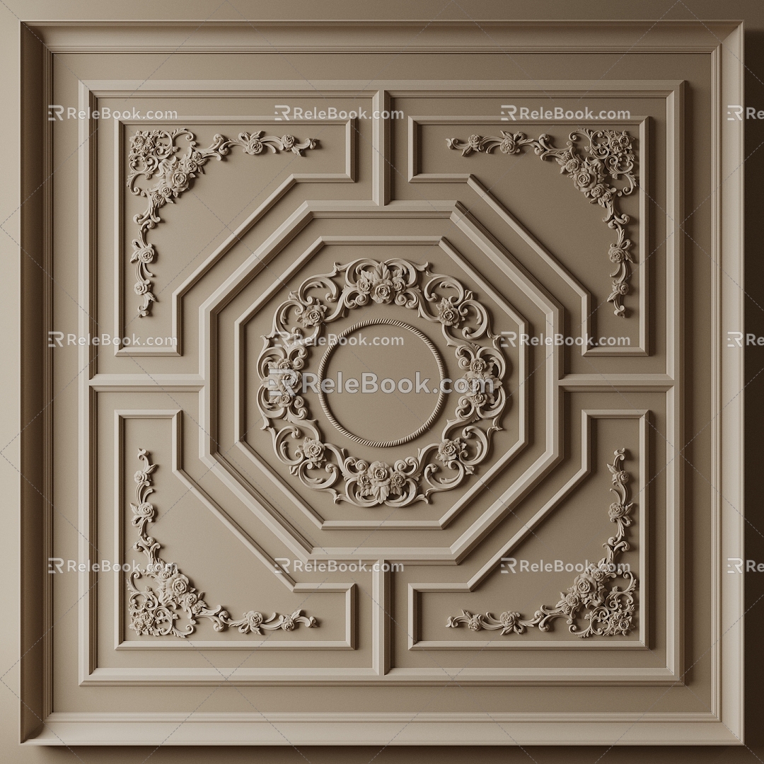 European-style ceiling line carved 3d model