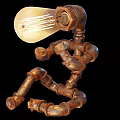 Rustic Pipe Robot Shaped Table Lamp With Illuminated Bulb And Mechanical Design 3d model