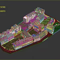 3D Model of Historic Town District with Red Roofs Central Green and Street Layout