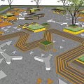 Urban Public Square Design With Geometric Patterned Pavement Trees And Green Rest Areas