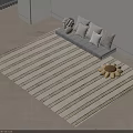 Neutral Striped Square Rug on Light Wooden Floor with Gray Sofa Pillows and Sunflower Decor
