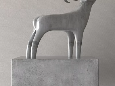 Silver Metal Deer Shaped Decorative Ornament Set With Square Base For Home Decor 3d model