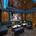 KTV Interior Design With Neon Lights Comfortable Sofas Large Screen And Decorative Tables