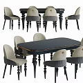 Elegant Modern Dining Table Set With Black Tabletop Copper Trim And Beige Upholstered Chairs 3d model