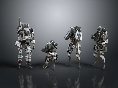 Sci-Fi Futuristic Mech Warrior Characters with Different Armored Poses 3d model