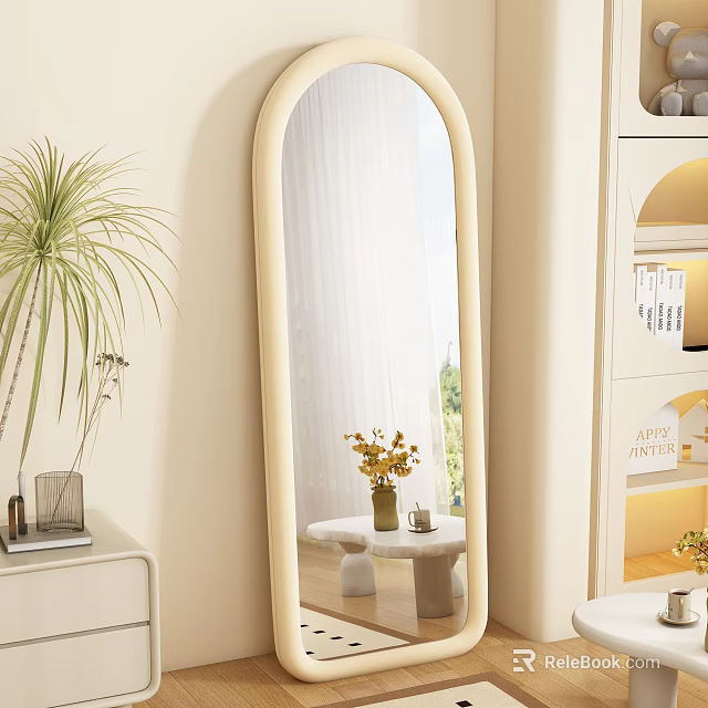Elegant Dressing Table With Arched Mirror Decorative Vase And Green Plant 3d model 