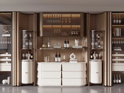 Modern Wine Cabinet With Glass Doors Multiple Shelves And Displayed Wine Bottles 3d model