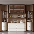 Modern Wine Cabinet With Glass Doors Multiple Shelves And Displayed Wine Bottles
