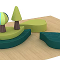 Cozy Leisure Area With Green Yellow Geometric Shapes Tree Leaf Designs And Wooden Floor