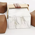 Modern Sofa Stools with Marble Top Wooden Frame and Brown Cushions