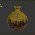 Yellow And Red Gradient Wine Bottle With Black Stripes And Wine Glass On Gray Background