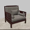 Single Sofa with Dark Wooden Frame and Light Gray Comfortable Cushion 3d model