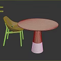 Minimalist Modern Round Wooden Table With Marble Base And Light Brown Curved Chair