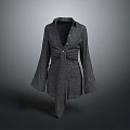 Gray Long Sleeve V Neck Shirt With Ruched Waist And Tie Detail For Daily Wear