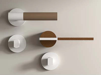 Modern Door Handles With White Base And Brown Textured Grips For Interior Decor 3d model