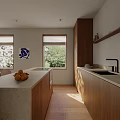 Modern Minimalist Dining Room with Round Dining Table Pendant Lights Chairs and Wooden Cabinet