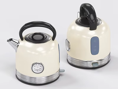 Electric Kettles In Cream Color With Black Handle And Silver Base For Daily Use Appliances 3d model
