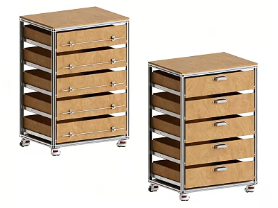 Modern Wooden File Cabinets With Multiple Drawers Metal Handles And Wheels 3d model
