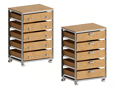 Modern Wooden File Cabinets With Multiple Drawers Metal Handles And Wheels 3d model