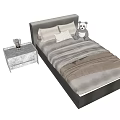 Modern Upholstered Gray Single Bed With Nightstand Pillows And Stuffed Bear