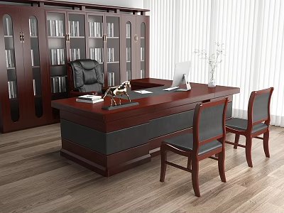 modern desk president desk manager desk filing cabinet desk boss chair office 3d model