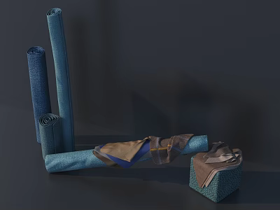 Blue Fabric Rolls And Decorative Square Box With Cloth Details 3d model