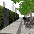 Urban Road Facilities Featuring Stone Paved Walkway Bicycle Parking Green Walls And Trees