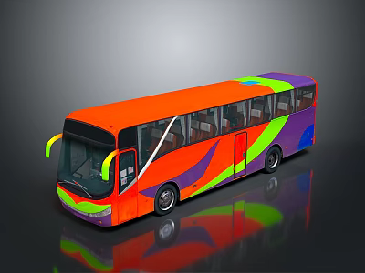 Vibrant Orange Purple Green Bus Exterior Design With Colorful Patterns Body And Windows 3d model