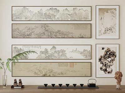 New Chinese Landscape Painting Hanging Painting Decorative Painting Hanging Painting Combination Landscape Painting 3d model