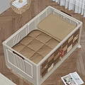 White Pet Crate with Beige Cushion on Wooden Floor for Small Pets