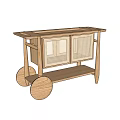 Natural Wooden Console Side Cabinet With Rattan Doors Open Shelf And Wheels