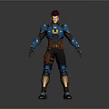 3D Sci Fi Game Character With Red Hair Blue Armor And Brown Details