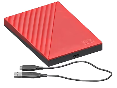 Red WD Portable External Hard Drive With USB Cable For Digital Storage 3d model