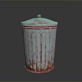 Metal Trash Can With Striped Design And Red Lid For Home Daily Use