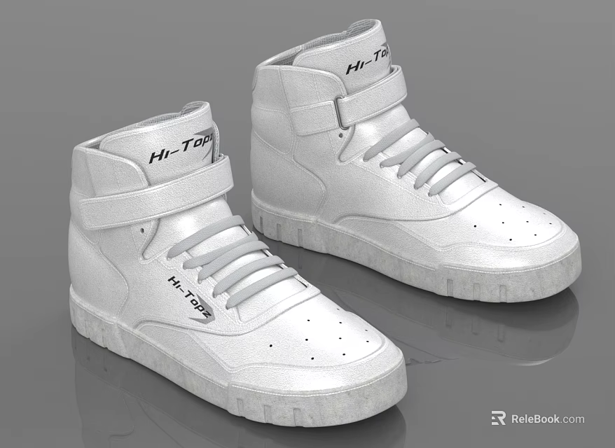 White High Top Sneakers With Laces Strap And Thick Sole Design 3d model 